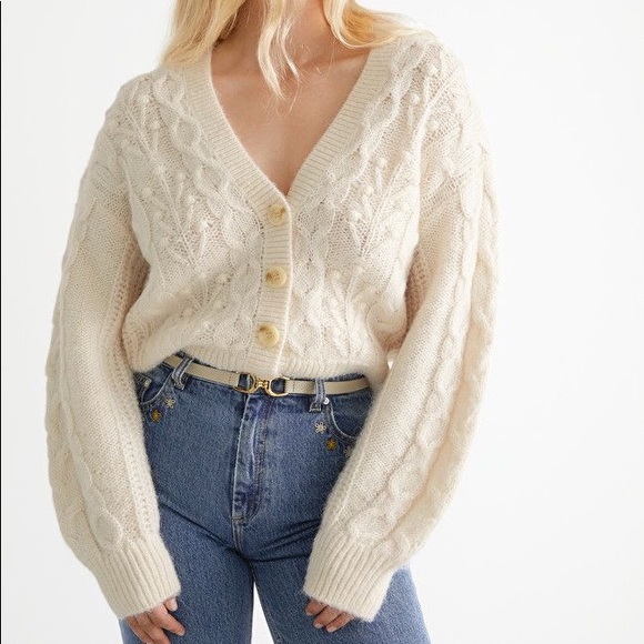 🆕 & Other Stories Sz XS - Blue Cable Knit Wool Cardigan - Picture 3 of 7